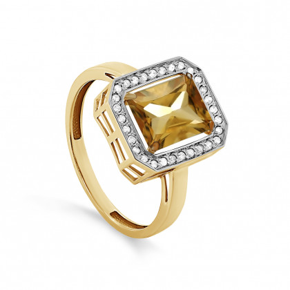 Кольцо из золота с бриллиантом и цитрином